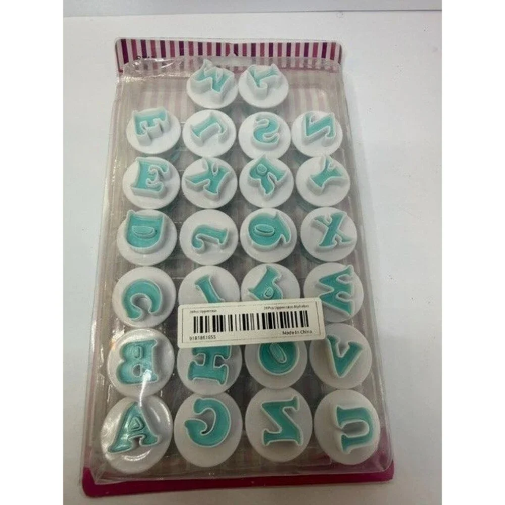 26pc Plastic Mini Uppercase Alphabet Symbol Cookie Cutters Set, NIB